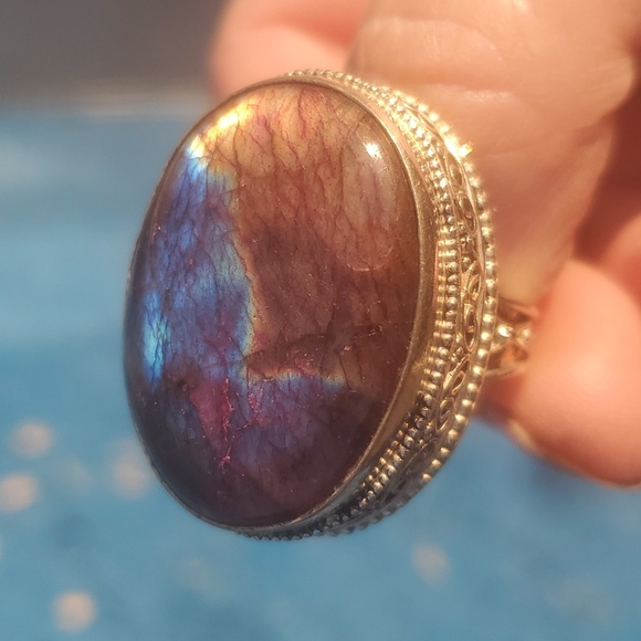 New Multicolor Flash Labradorite Antiqued 925 Silver Ring. - Picture 5 of 16